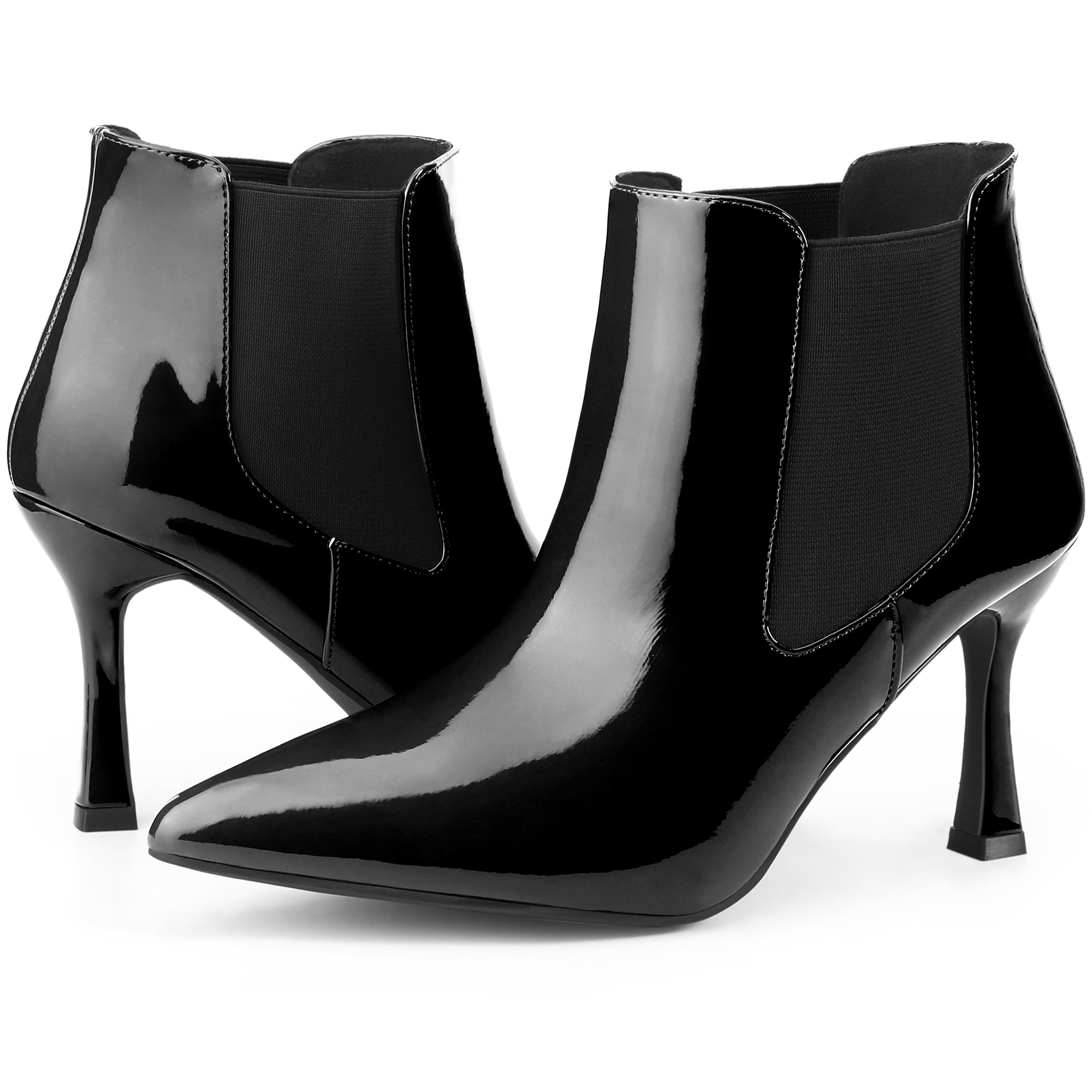 DARING DIVA Women's Pointed Toe Stiletto Heels Chelsea Ankle Booties Black US 8