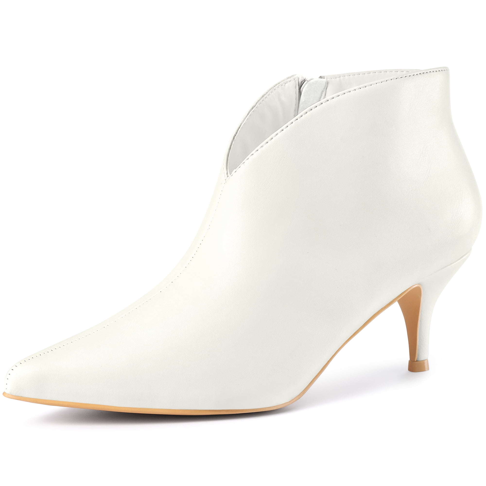 DARING DIVA Women's Pointed Toe V Cutout Stiletto Heel Ankle Booties White US 7