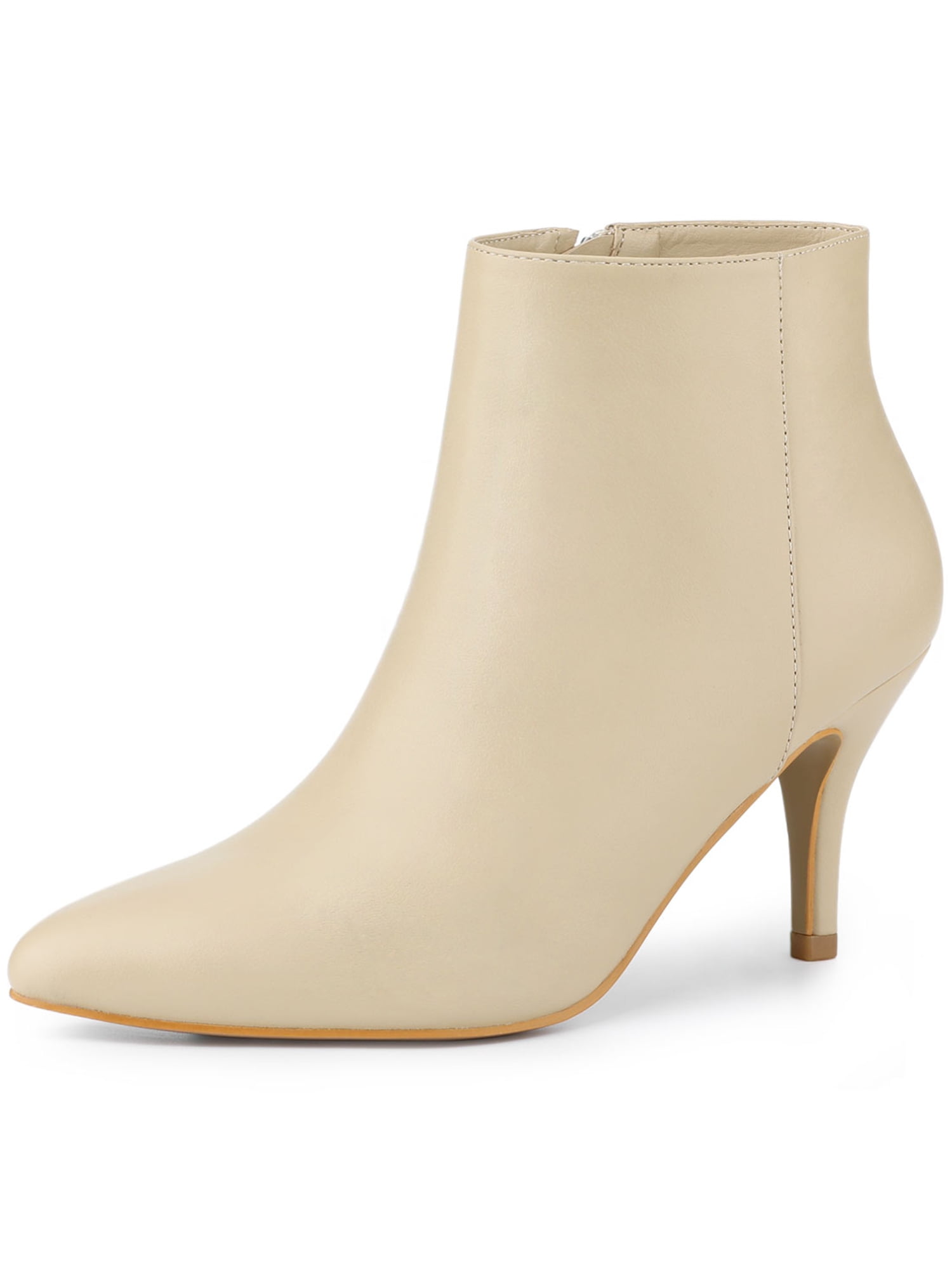 DARING DIVA Women's Pointed Toe Zipper Stiletto Heel Ankle Wrap Boots Beige 6
