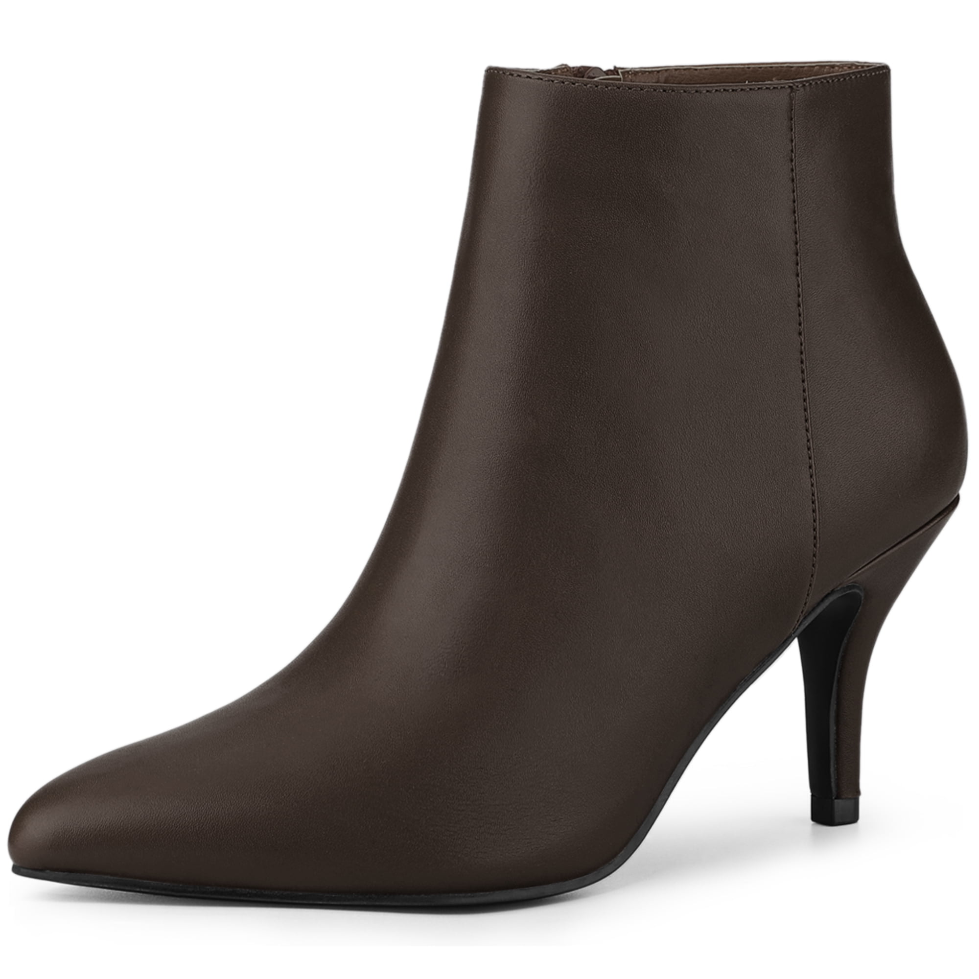 DARING DIVA Women's Pointed Toe Zipper Stiletto Heel Ankle Wrap Boots Coffee 7