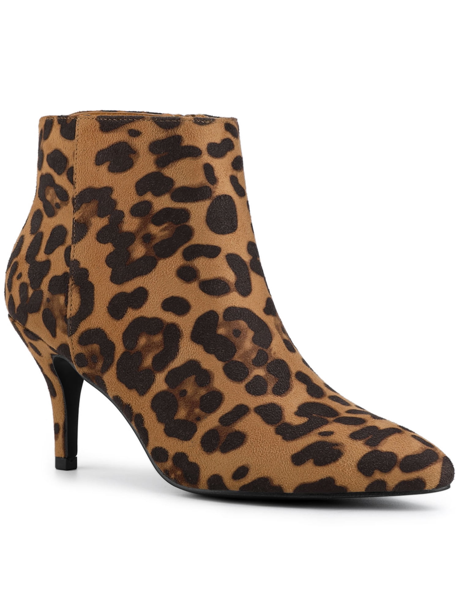 DARING DIVA Women's Pointed Toe Zipper Stiletto Heel Ankle Wrap Boots Leopard 6