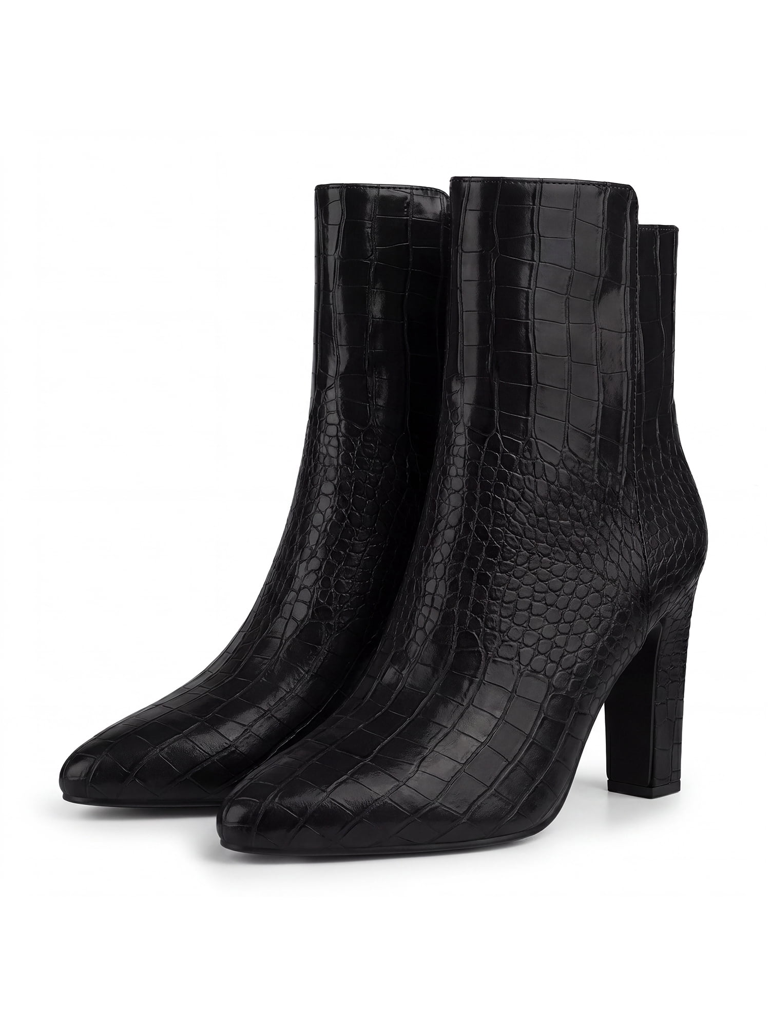 DARING DIVA Women's Pointy Toe Block High Heels Ankle Boots Black 6