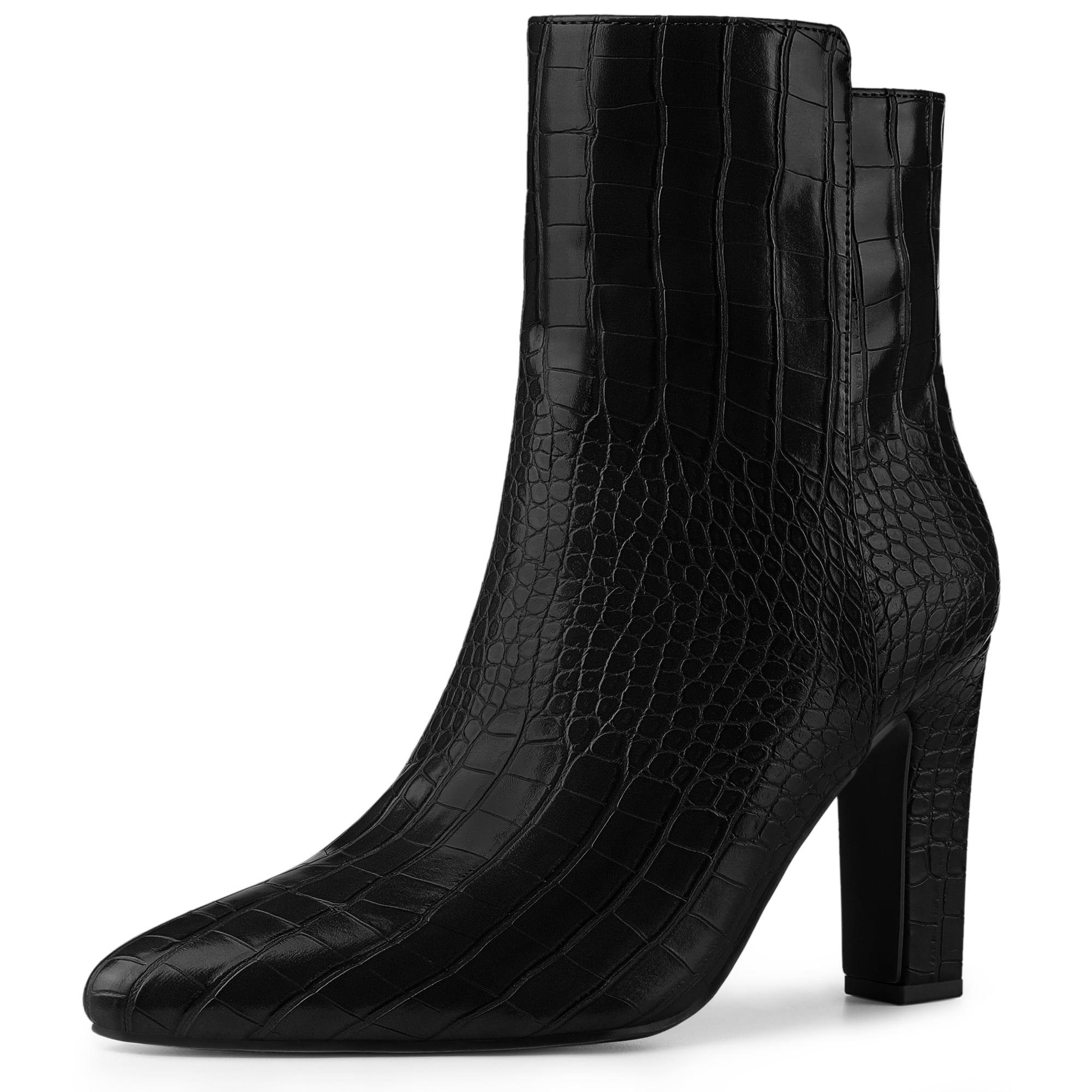 DARING DIVA Women's Pointy Toe Block High Heels Ankle Boots Black 9
