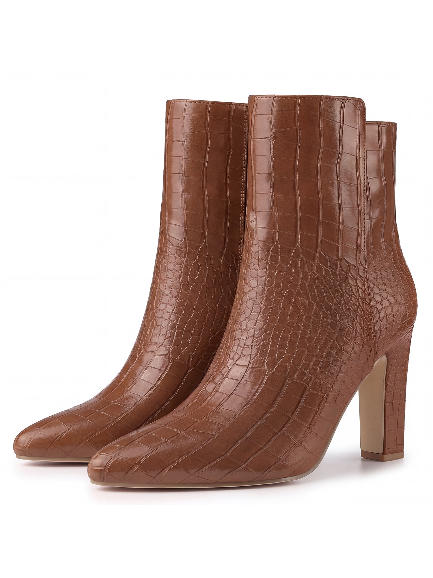 DARING DIVA Women's Pointy Toe Block High Heels Ankle Boots Brown 6
