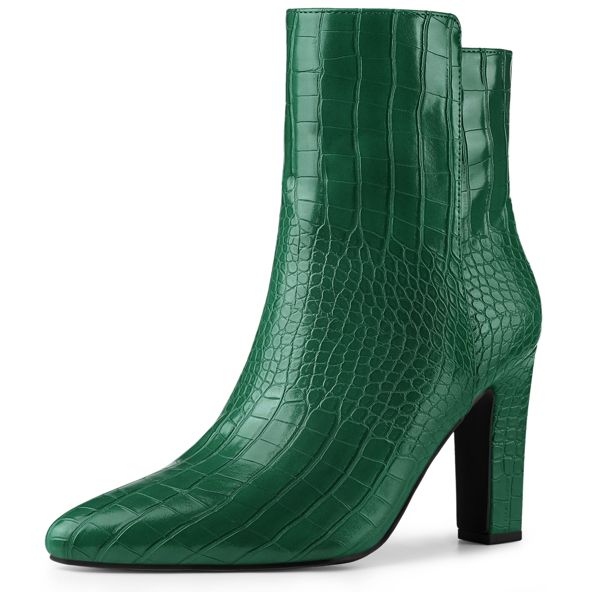 DARING DIVA Women's Pointy Toe Block High Heels Ankle Boots Dark Green 11