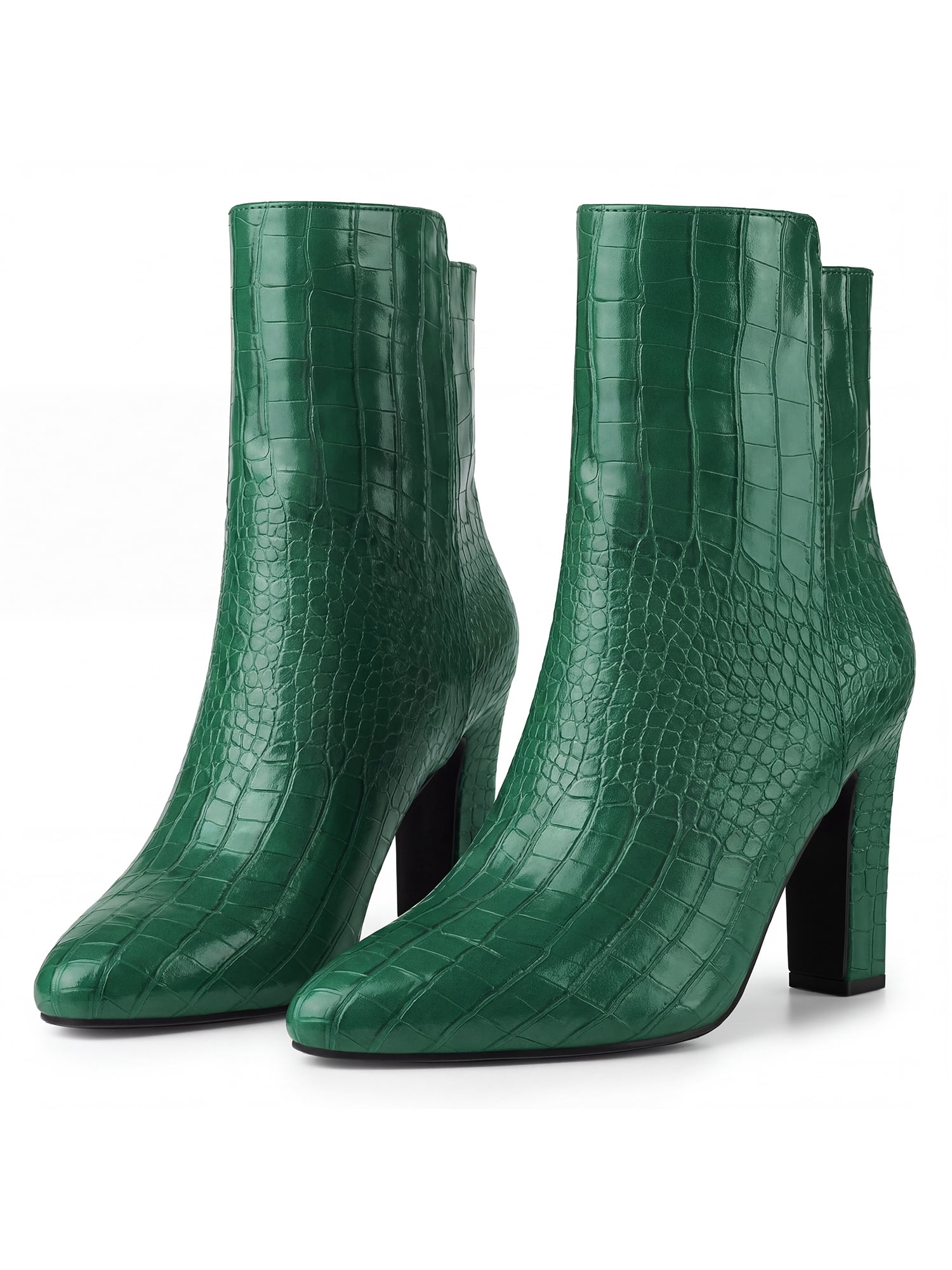 DARING DIVA Women's Pointy Toe Block High Heels Ankle Boots Dark Green 6