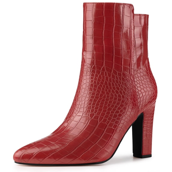 DARING DIVA Women's Pointy Toe Block High Heels Ankle Boots Red 7