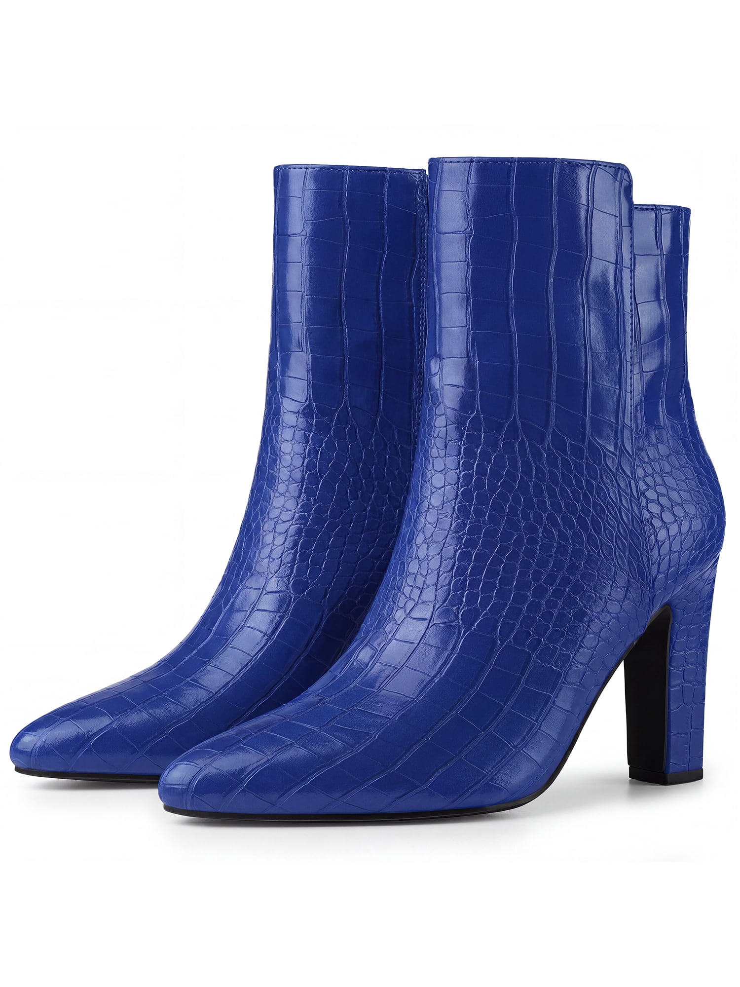 DARING DIVA Women's Pointy Toe Block High Heels Ankle Boots Royal Blue 6
