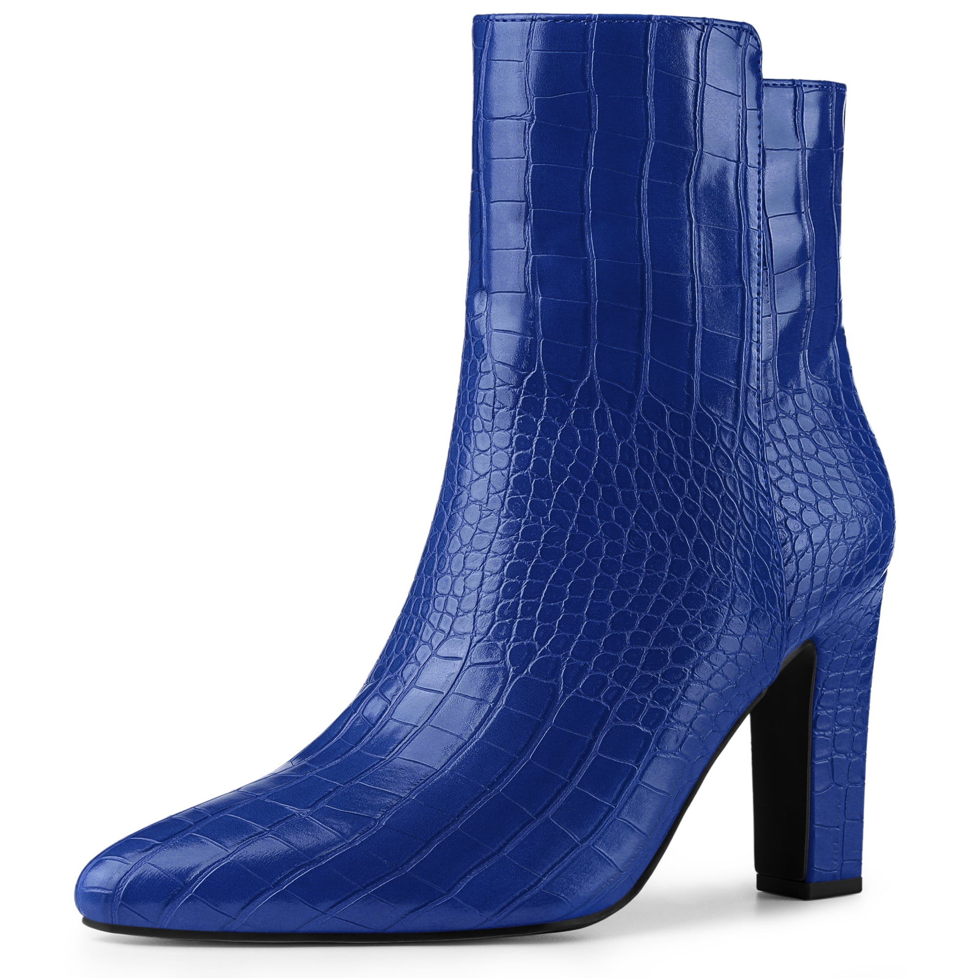 DARING DIVA Women's Pointy Toe Block High Heels Ankle Boots Royal Blue 9