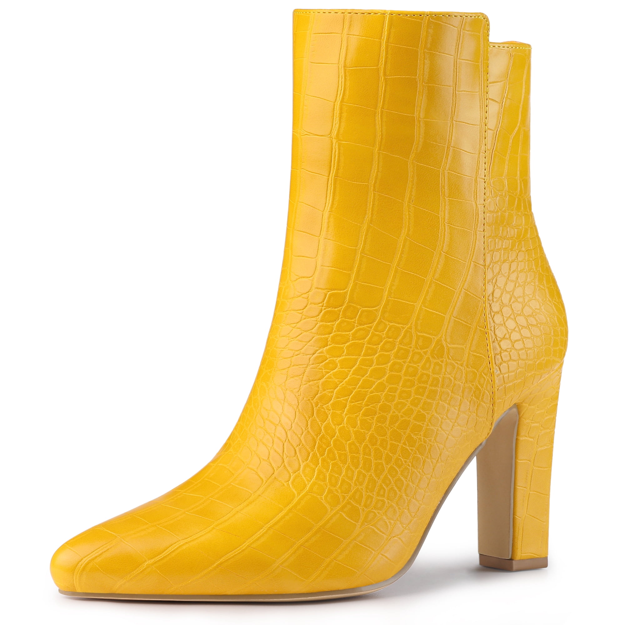 DARING DIVA Women's Pointy Toe Block High Heels Ankle Boots Yellow 11