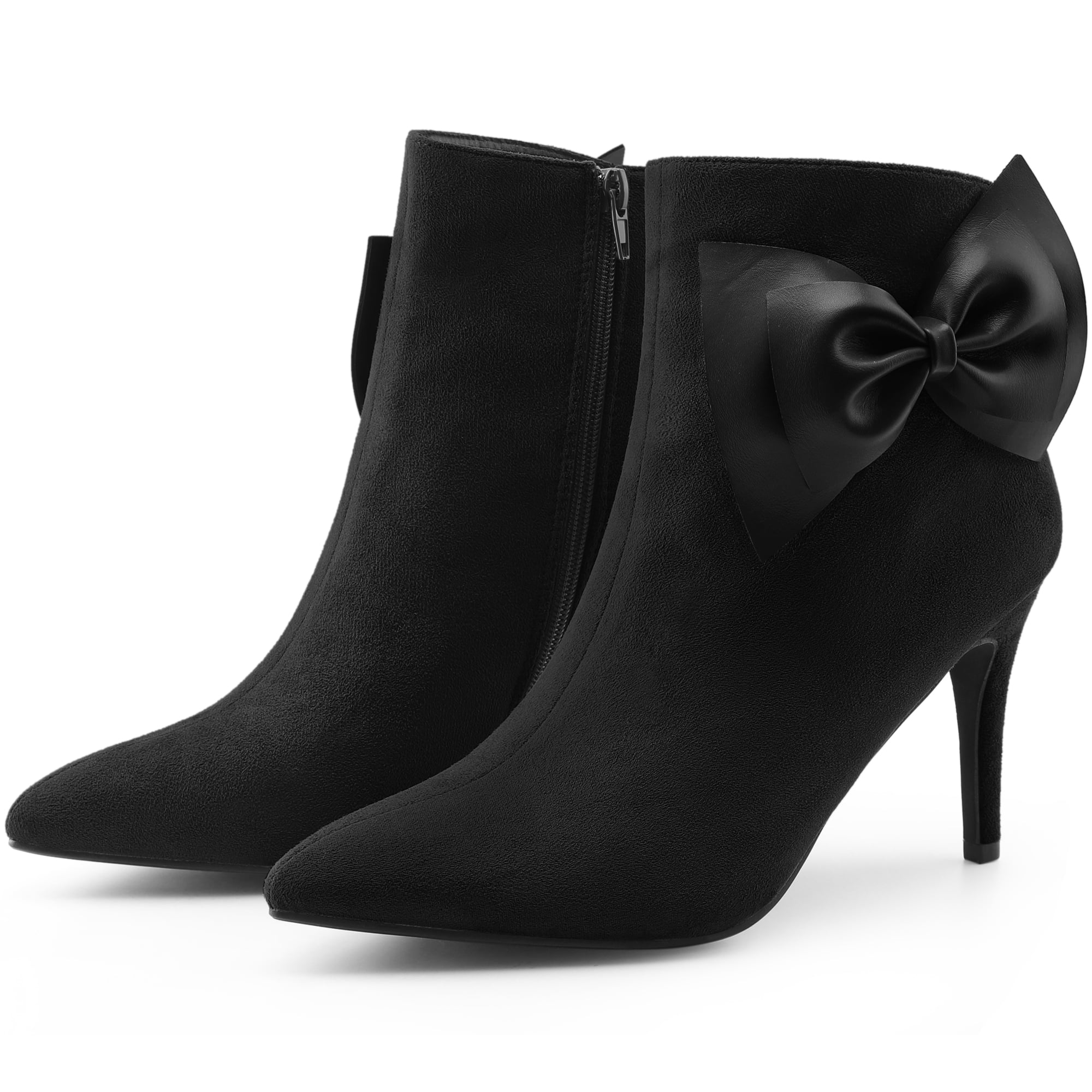 DARING DIVA Women's Pointy Toe Bow Stiletto Heel Ankle Boots Black US 9