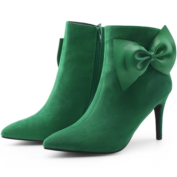 DARING DIVA Women's Pointy Toe Bow Stiletto Heel Ankle Boots Green US 10
