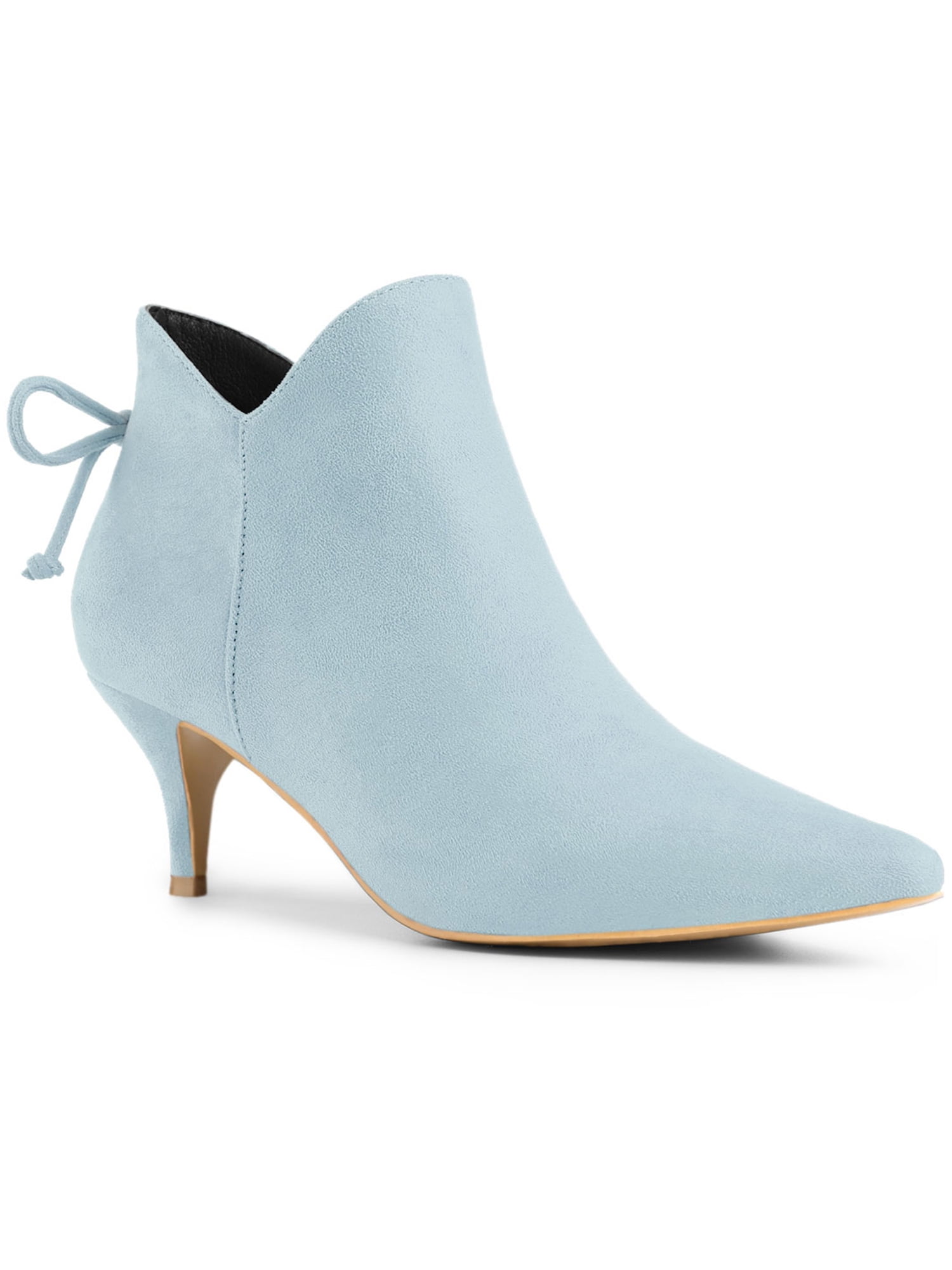 DARING DIVA Women's Pointy Toe Kitten Heel Ankle Booties Sky Blue 9