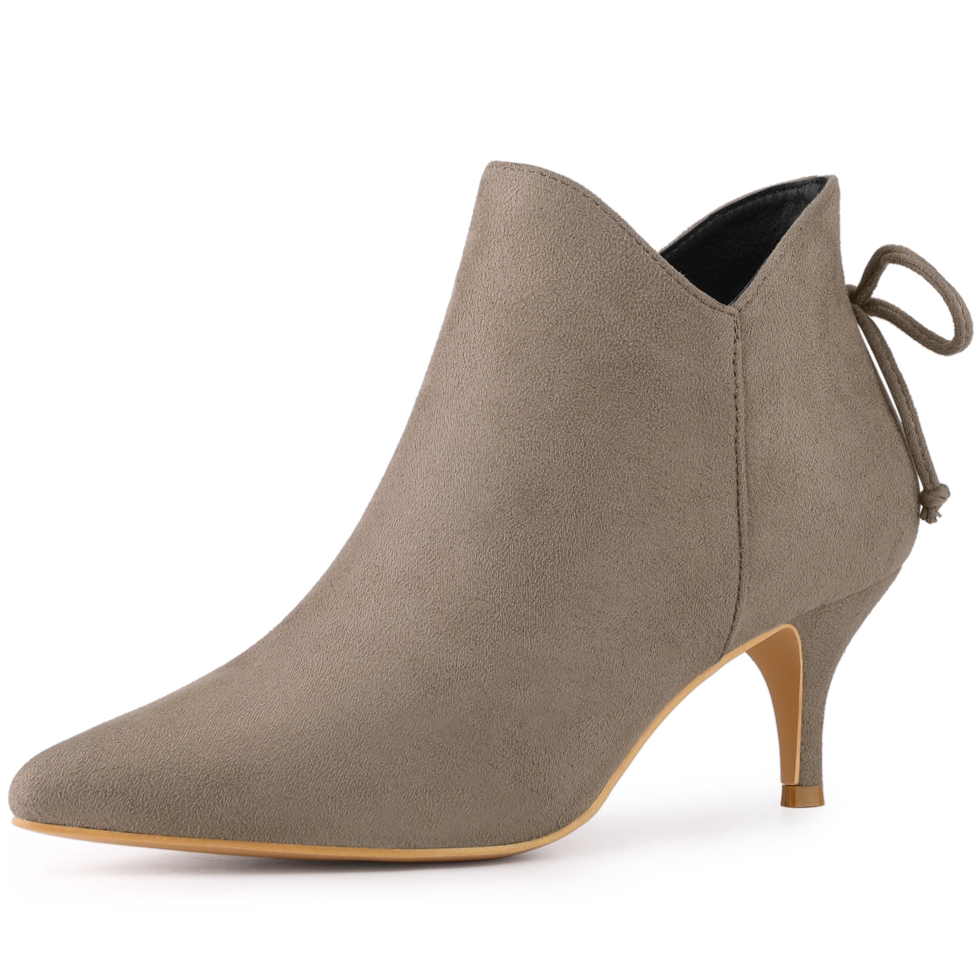 DARING DIVA Women's Pointy Toe Kitten Heel Ankle Booties Taupe 10