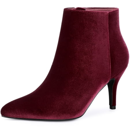 DARING DIVA Women's Pointy Toe Stiletto Heels Ankle Boots Burgundy US 7