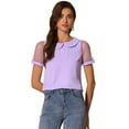 thumbnail image 1 of DARING DIVA Women's Polka Dots Mesh Peter Pan Collar Blouses L Purple, 1 of 6