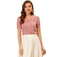 thumbnail image 1 of DARING DIVA Women's Polka Dots Peter Pan Collar Puff Sleeve Shirt L Pink, 1 of 6
