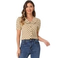 thumbnail image 1 of DARING DIVA Women's Polka Dots Peter Pan Collar Puff Sleeve Shirt Top L Light Brown, 1 of 6