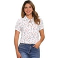 thumbnail image 1 of DARING DIVA Women's Polka Dots Tie Bow Chiffon Blouse M White-Floral, 1 of 6