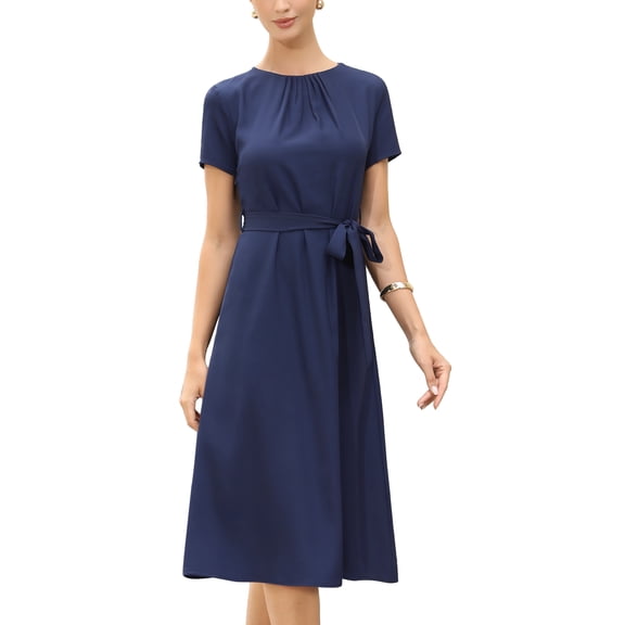 DARING DIVA Women's Polka Summer Short Sleeve A Line Flowy Dress for Work XS Navy Blue
