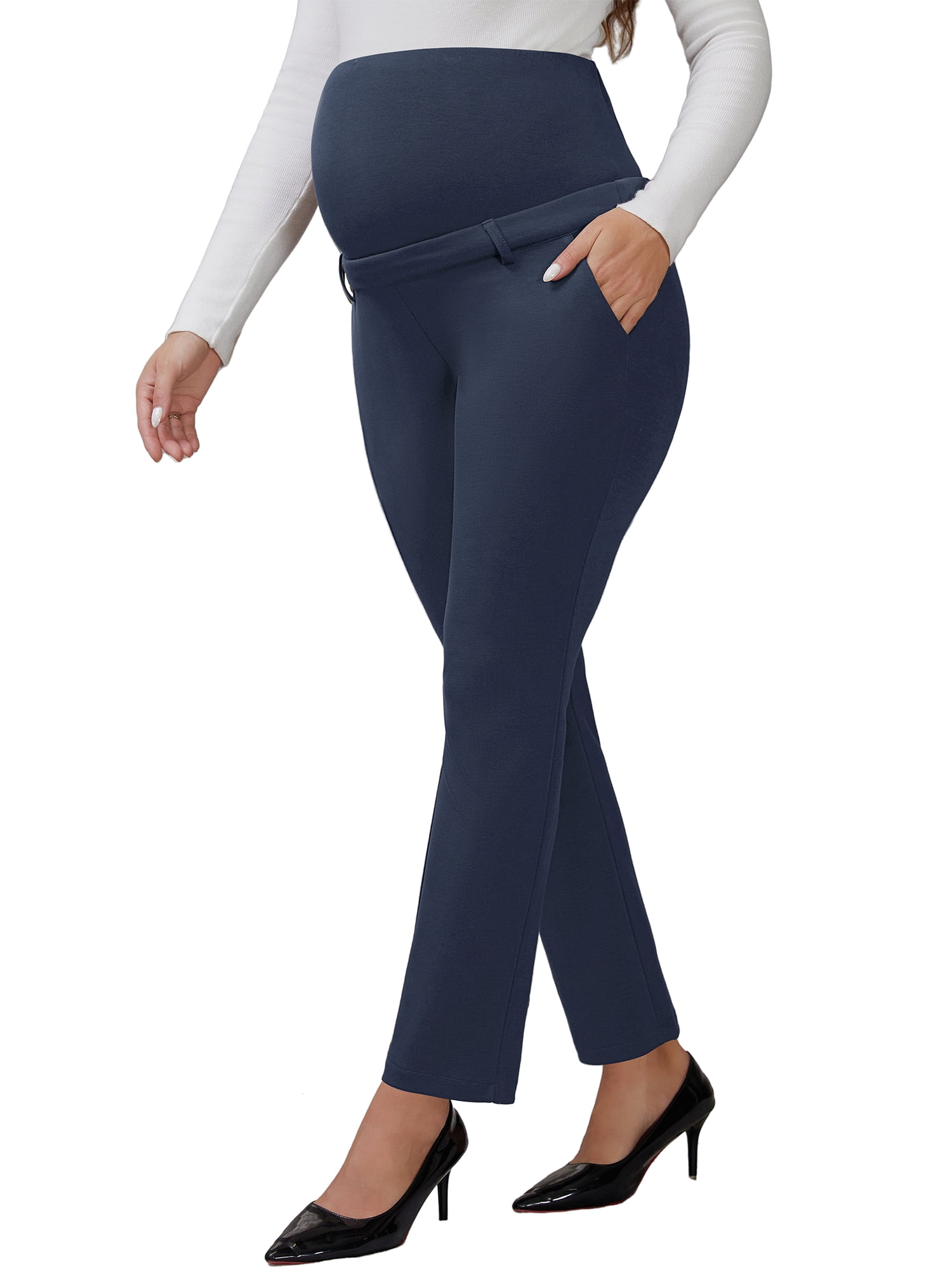 DARING DIVA Women's Pregnancy Pants Skinny Leg Over Belly Trousers M Blue