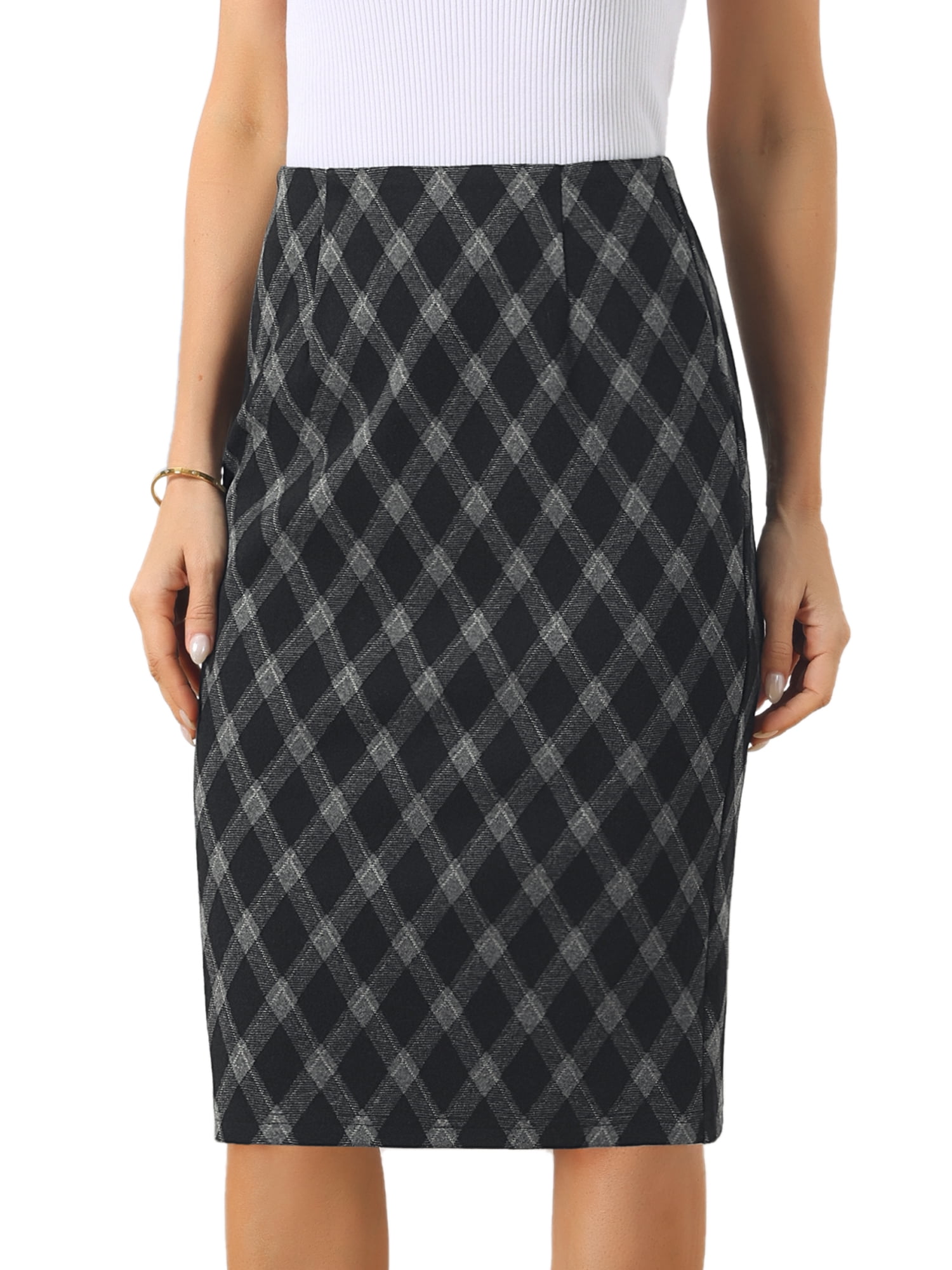 DARING DIVA Women's Preppy Knee Length High Waisted Bodycon Pencil Skirts L Black