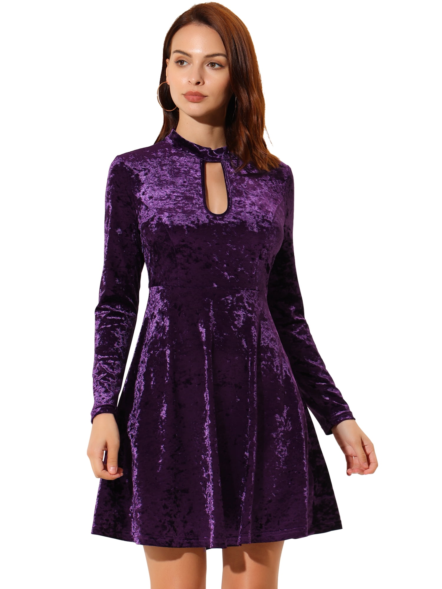 DARING DIVA Women's Prom Choker Neck High Waist Velvet Mini Dress L Purple
