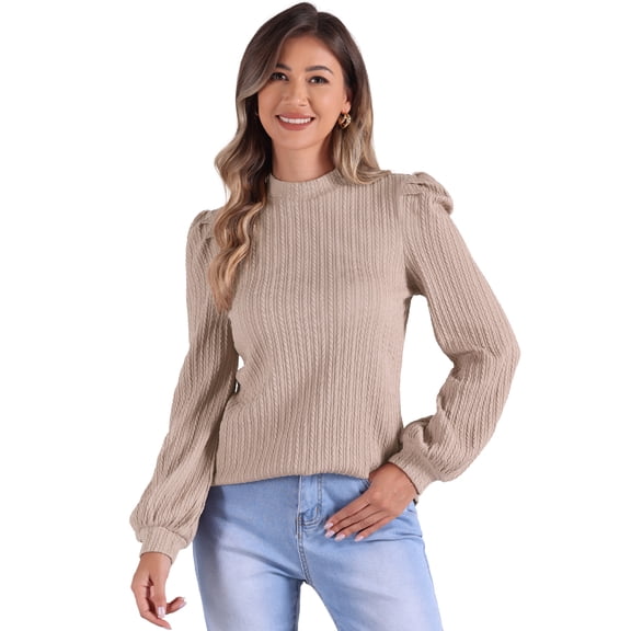 DARING DIVA Women's Puff Long Sleeve Casual Work Blouses XS Camel
