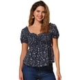 thumbnail image 1 of DARING DIVA Women's Puff Sleeve Floral Sweetheart Neck Ruffle Peplum Top XL Dark Blue, 1 of 6