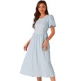 thumbnail image 1 of DARING DIVA Women's Puff Sleeve Textured Fit and Flare Dresses L Sky Blue, 1 of 5