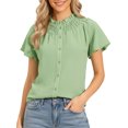 thumbnail image 1 of DARING DIVA Women's Puff Sleeve Tops  Ruched Button Down Shirts XS Light Green, 1 of 6