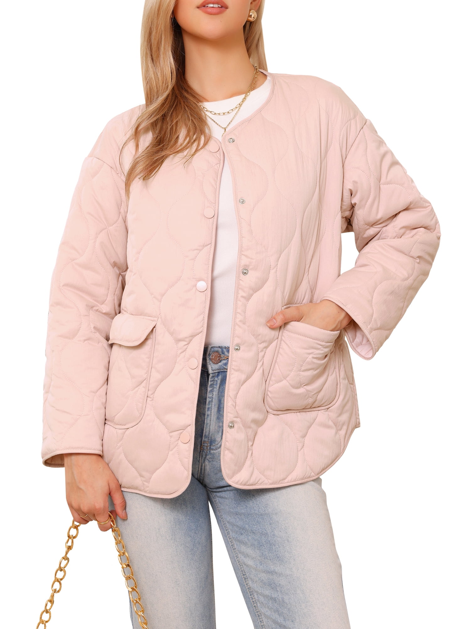 DARING DIVA Women's Puffer Lightweight Casual Jacket M Gray Pink
