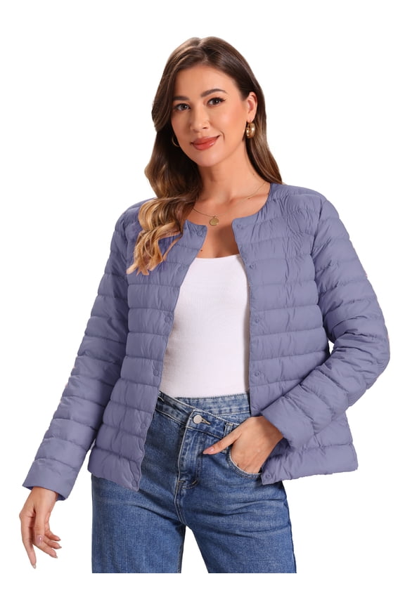 Women's Puffer Lightweight Packable Long Sleeve Coat M Grey Blue