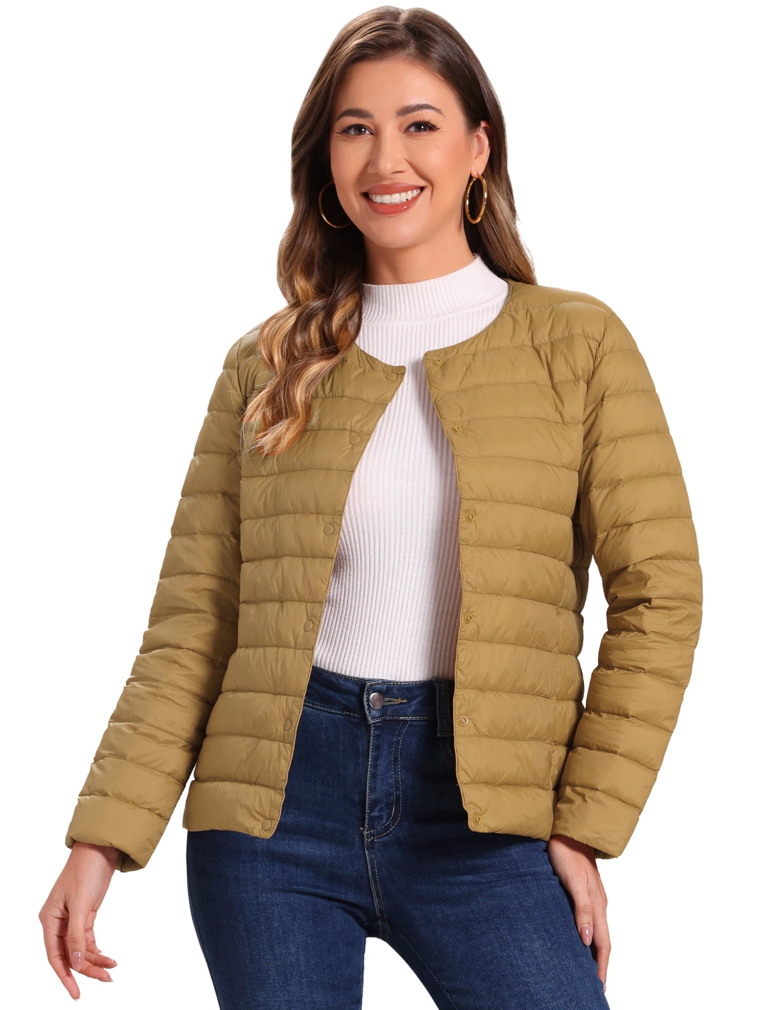 DARING DIVA Women's Puffer Lightweight  Packable Long Sleeve Coat S Brown