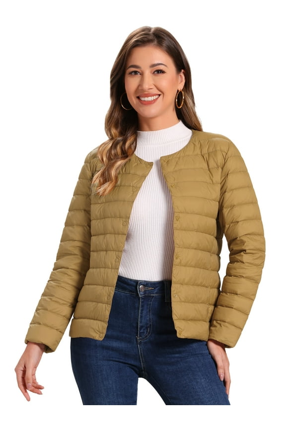 Women's Puffer Lightweight Packable Long Sleeve Coat S Brown