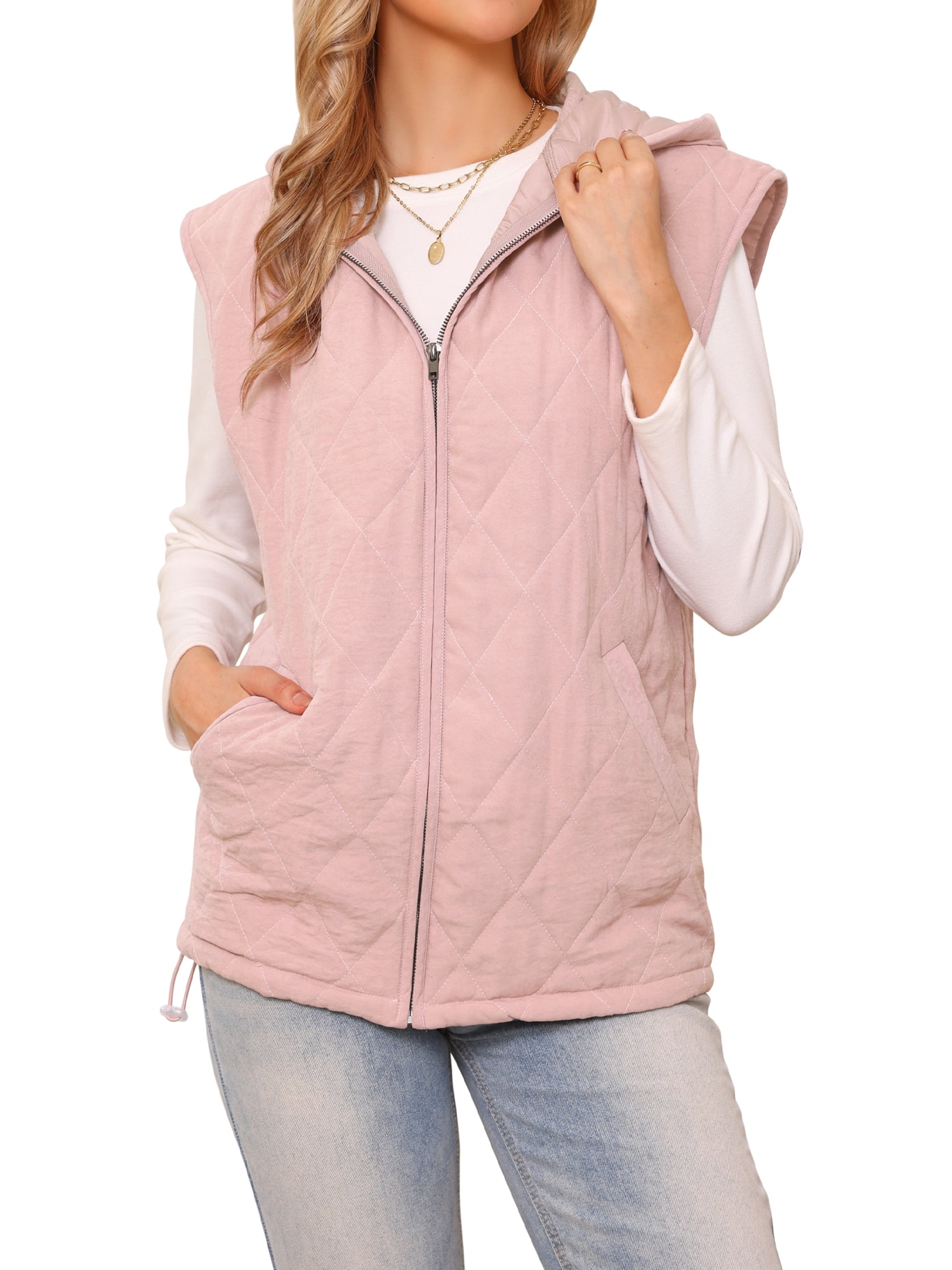 DARING DIVA Women's Puffer Quilted Vest Sleeveless Winter Gilet Zipper Jacket XS Pink