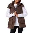 thumbnail image 1 of DARING DIVA Women's Puffer Vest Coat Hooded Zip Up Long Sleeveless Jacket S Coffee, 1 of 6