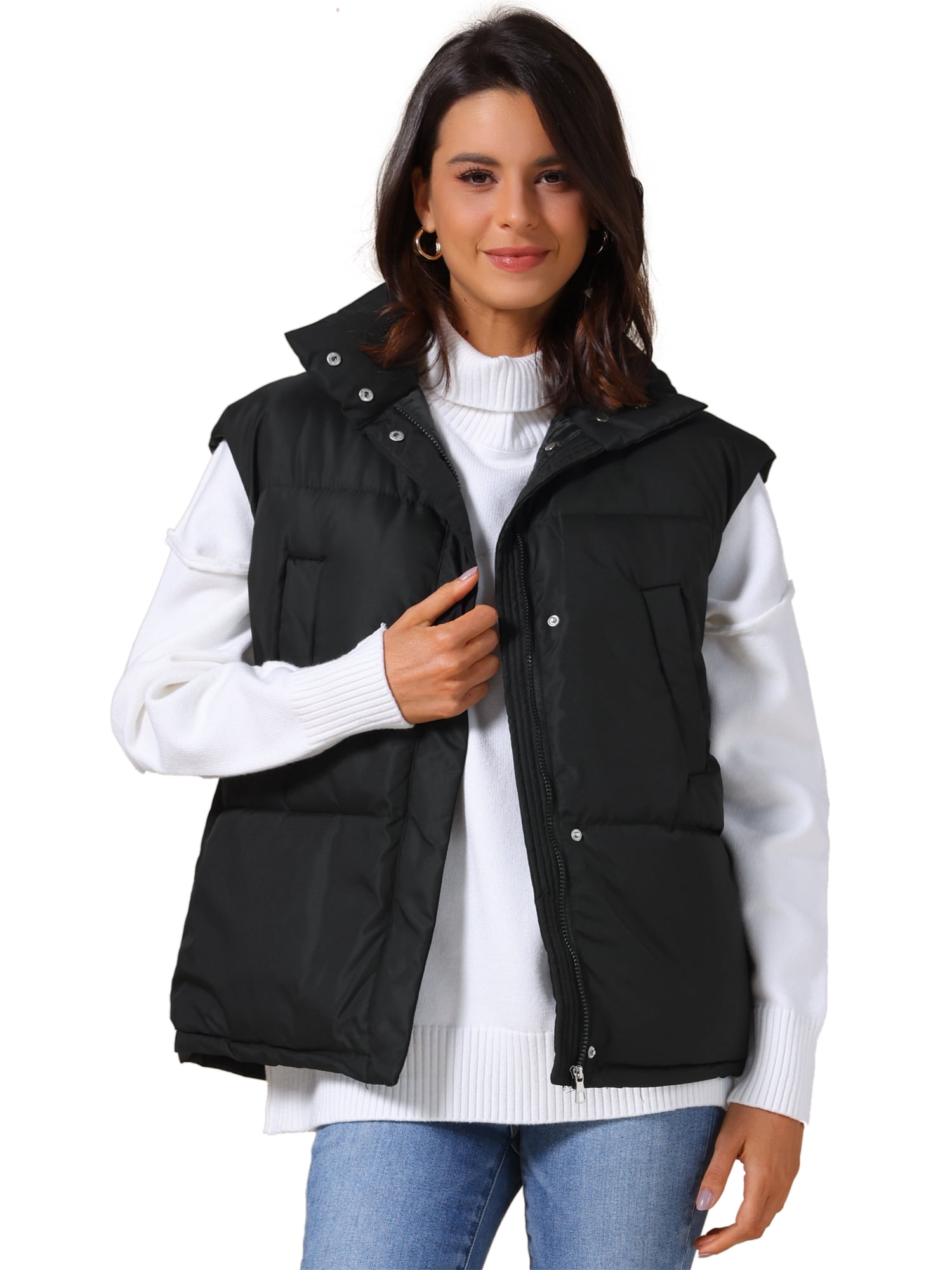 DARING DIVA Women's Puffer Vest Stand Collar Sleeveless Lightweight Jacket S Black