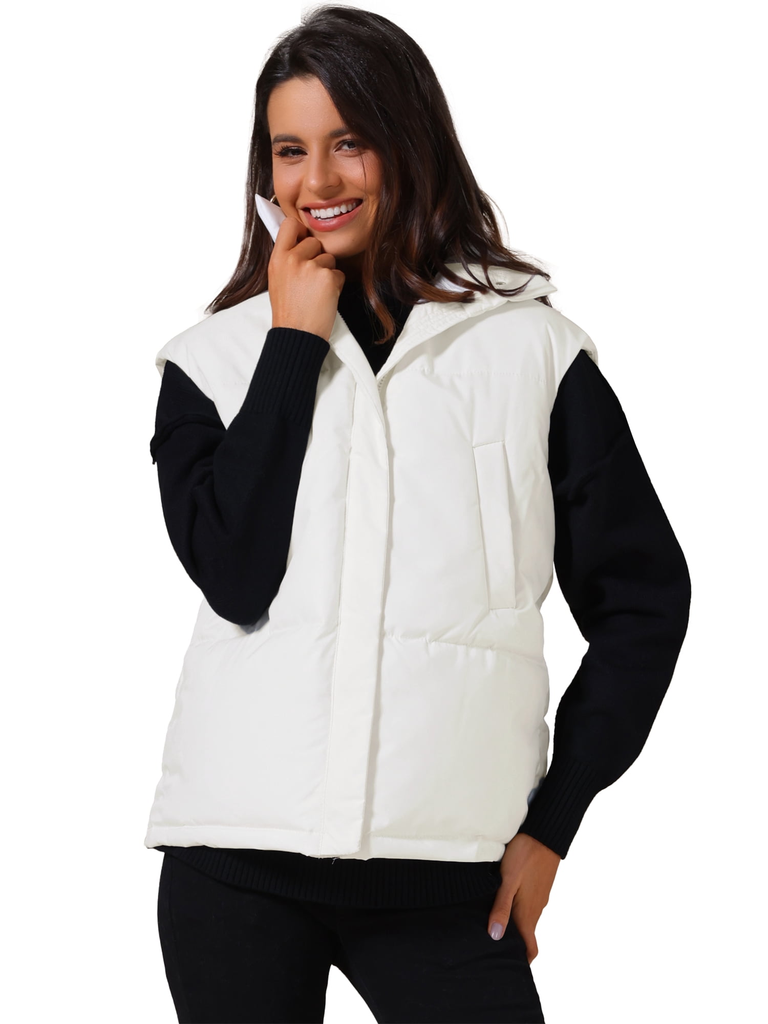 DARING DIVA Women's Puffer Vest Stand Collar Sleeveless Lightweight Jacket XL White