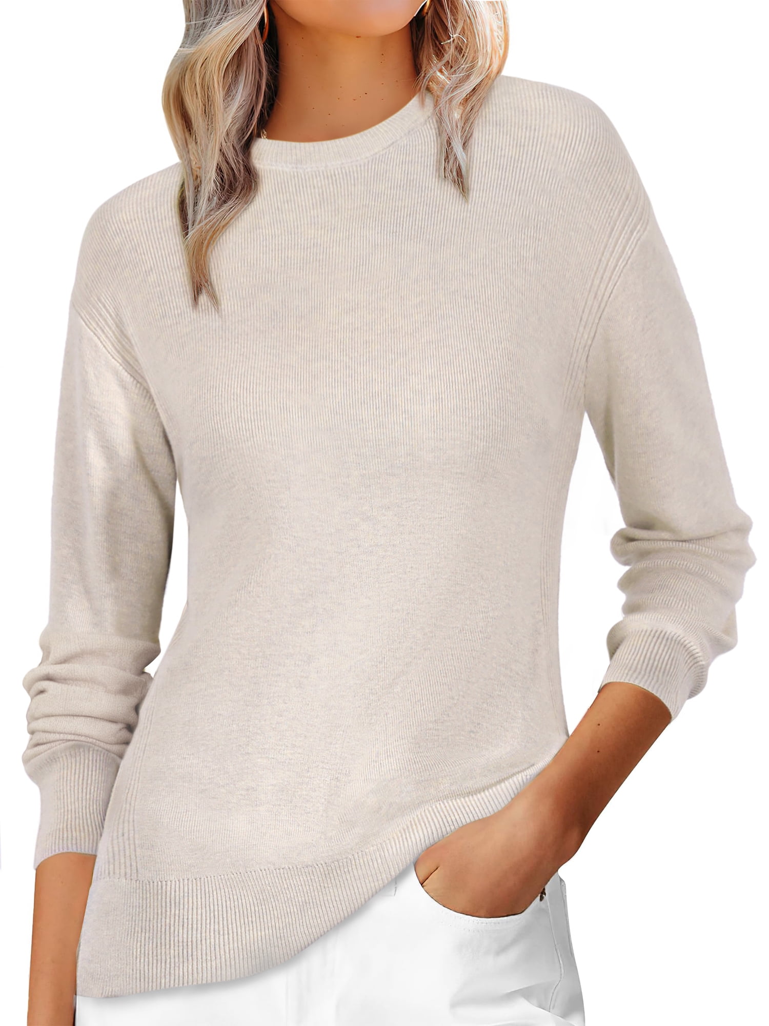DARING DIVA Women's Pullover Long Sleeve Crew Neck Knit Sweater Tops S Apricot