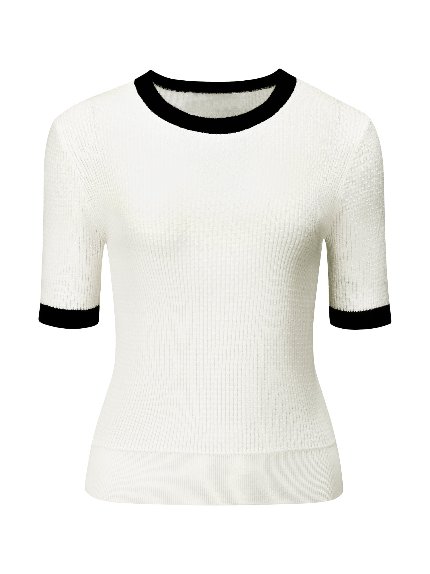 DARING DIVA Women's Pullover Sweater Contrast Color Ribbed Top XL White