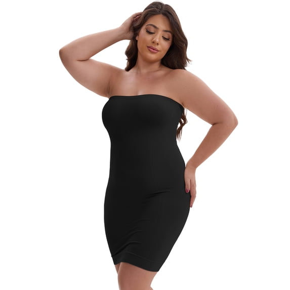 DARING DIVA Women's Push-Up Strapless Bandeau Tummy Control Slip XL Black