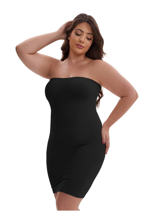 Women's Push-Up Strapless Bandeau Tummy Control Slip XL Black