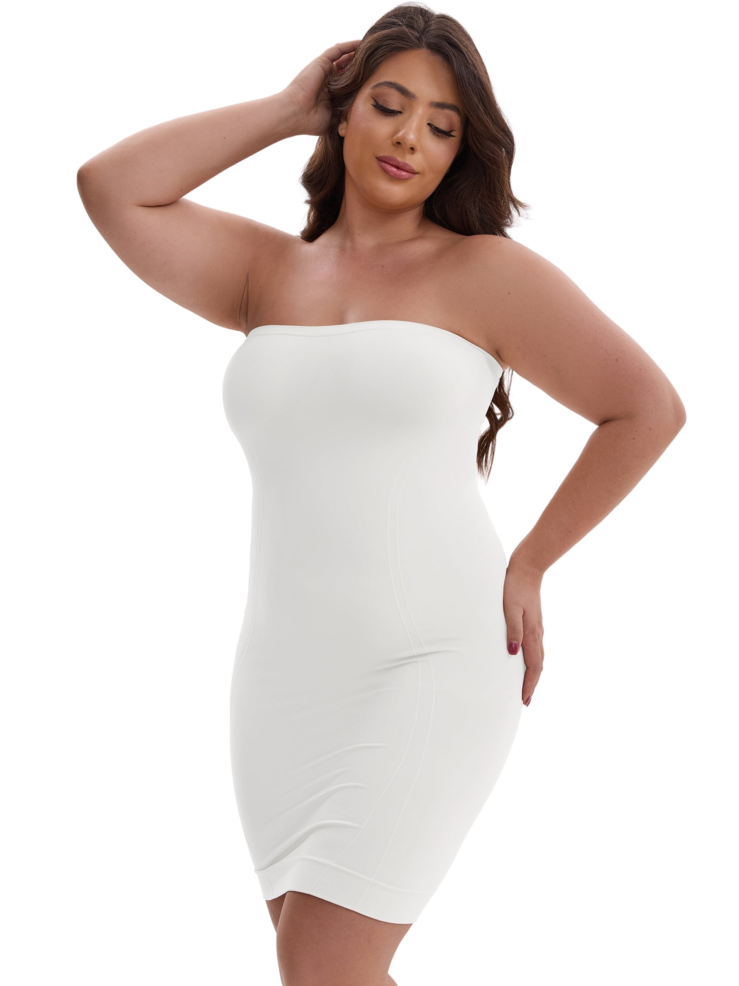 DARING DIVA Women's Push-Up Strapless Bandeau Tummy Control Slip XXL White