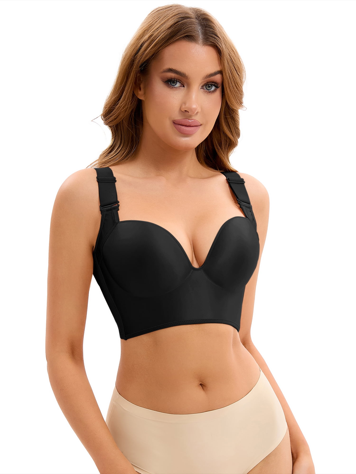 DARING DIVA Women's Push Up Tummy Control 6 Hooks Wirefree Convertible Bras Black 38 C