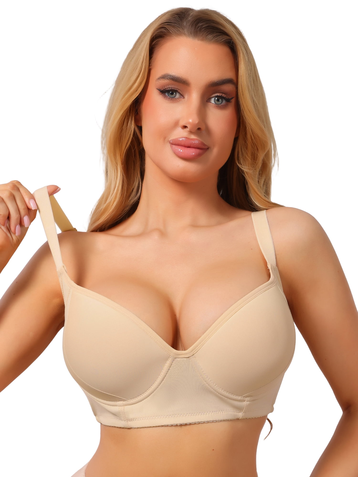 DARING DIVA Women's Push Up Underwire Full Coverage 5 Row Hook Back Bra B 38 Beige