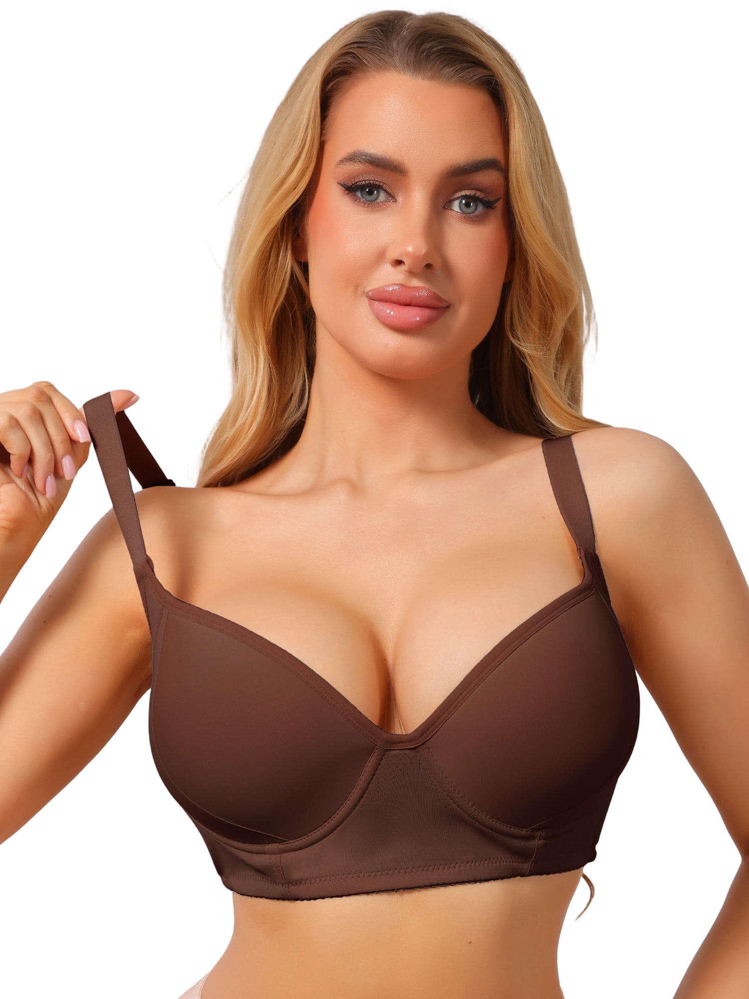 DARING DIVA Women's Push Up Underwire Full Coverage 5 Row Hook Back Bra B 40 Brown