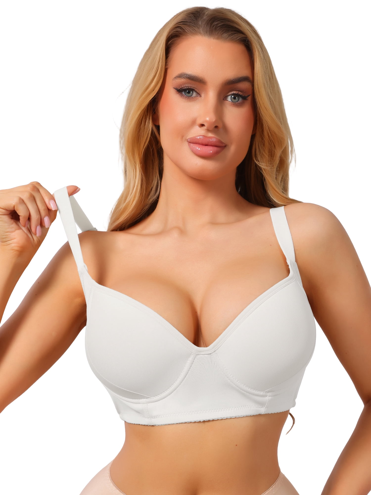 DARING DIVA Women's Push Up Underwire Full Coverage 5 Row Hook Back Bra C 38 White