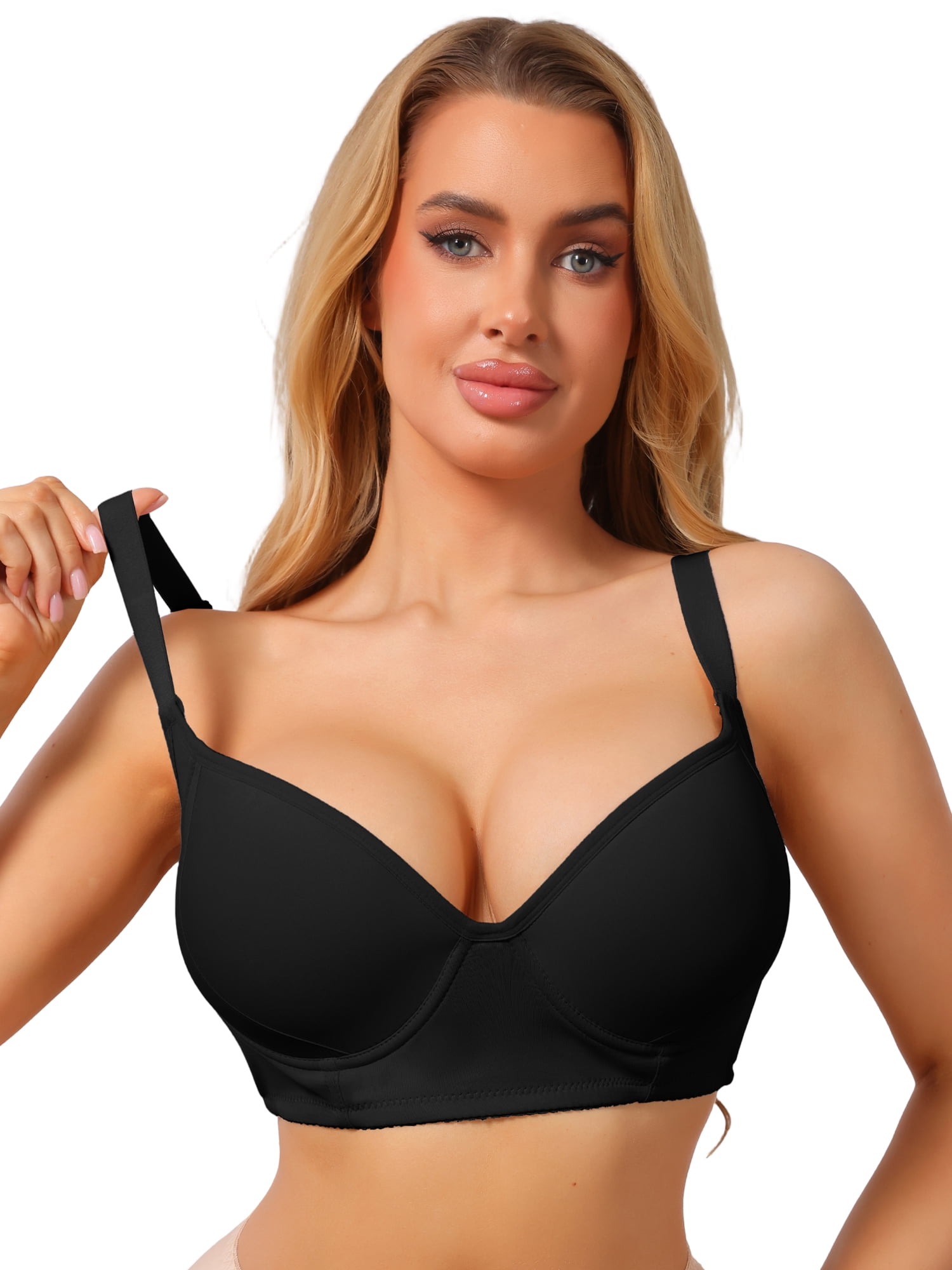 DARING DIVA Women's Push Up Underwire Full Coverage 5 Row Hook Back Bra D 38 Black