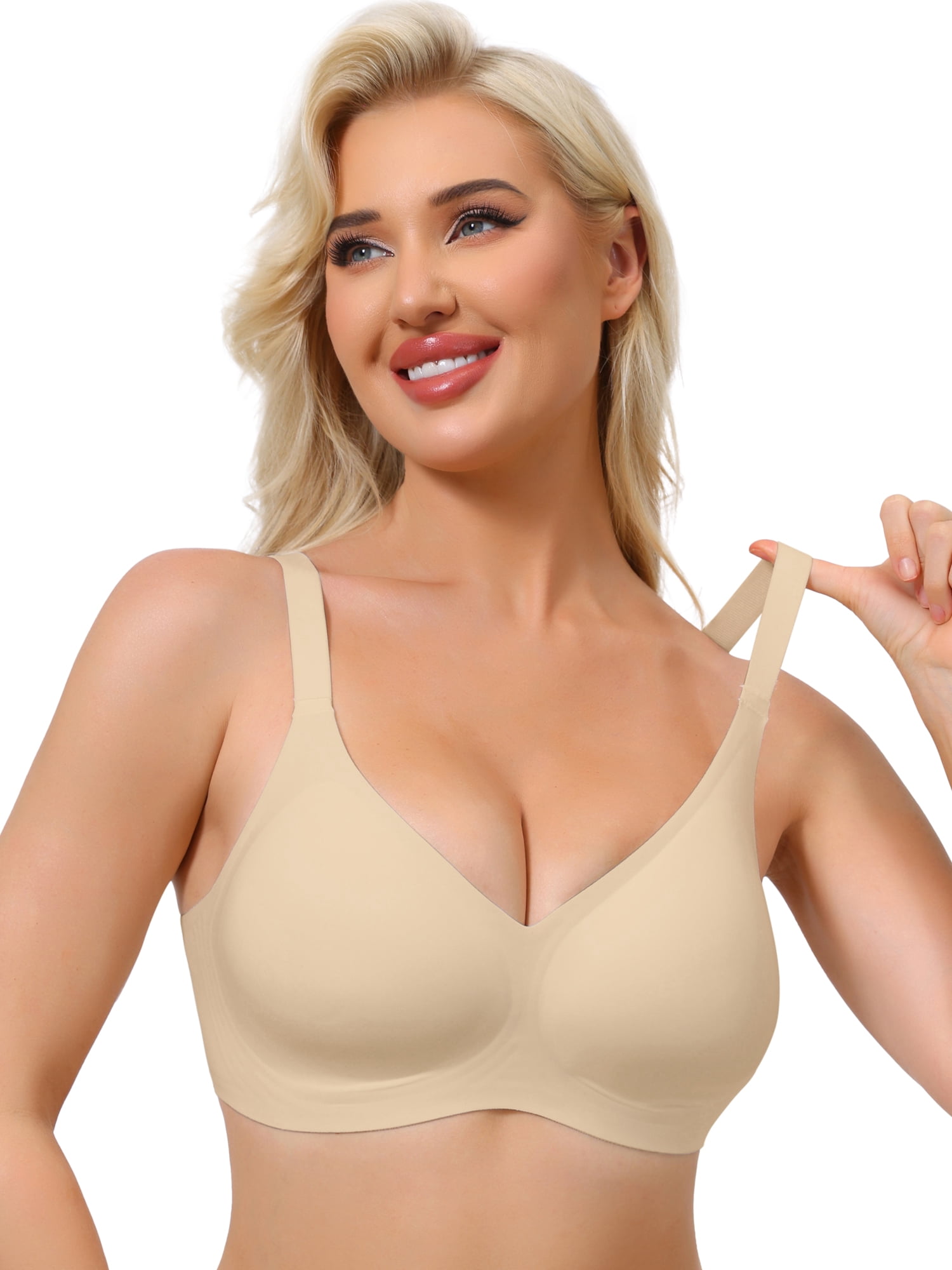 DARING DIVA Women's Push Up Wirefree Seamless Adjustable Straps Bras S Beige